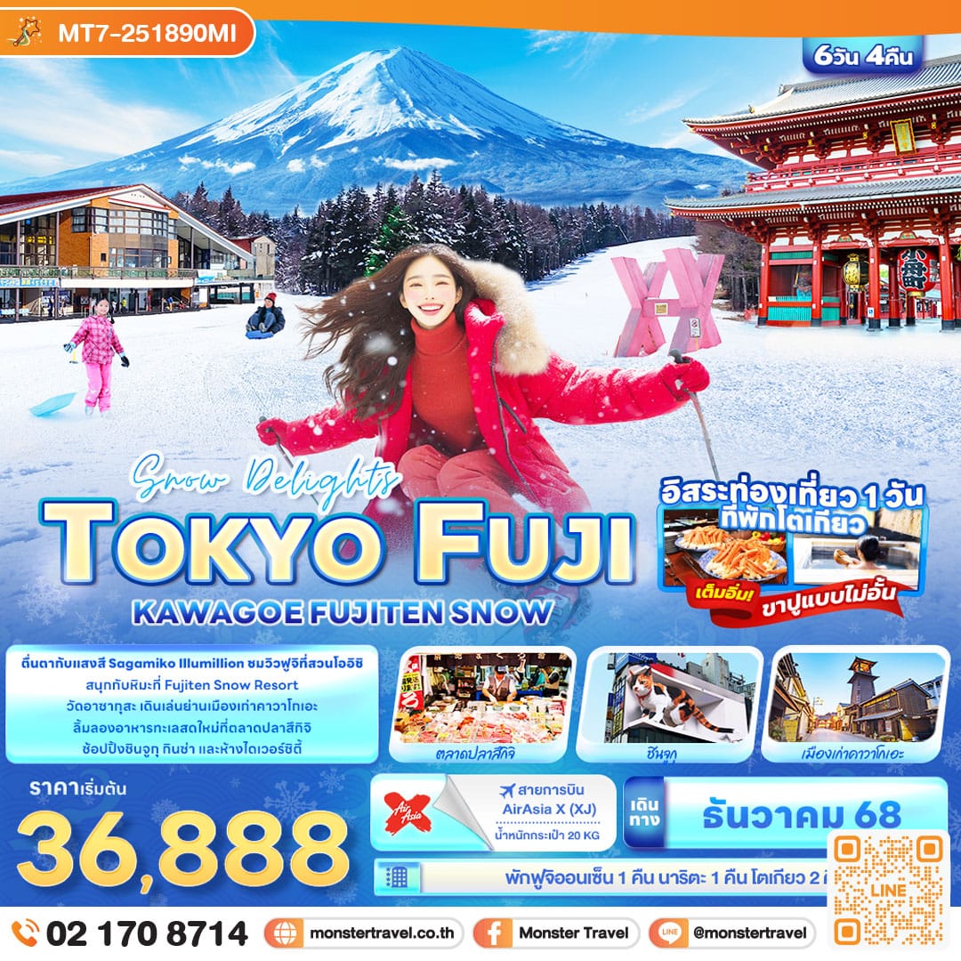 monster travel Snow Delights TOKYO FUJI KAWAGOE FUJITEN SNOW 6วัน 4คืน